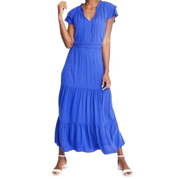 Old navy tiered ruffle maxi dress crepe violet blue - Picture 1 of 8